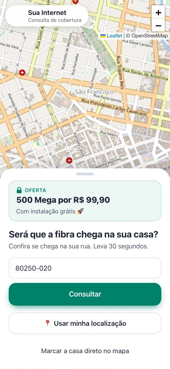 Página aberta com a oferta e o botão Usar minha localização
