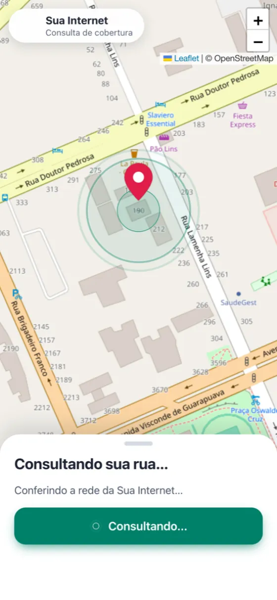 O pino na casa e o sistema consultando a cobertura